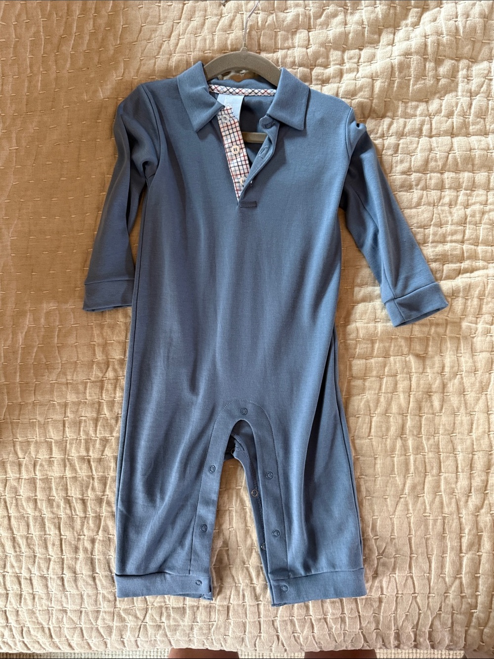 Long-Sleeve Blue Polo-Style Baby One-Piece